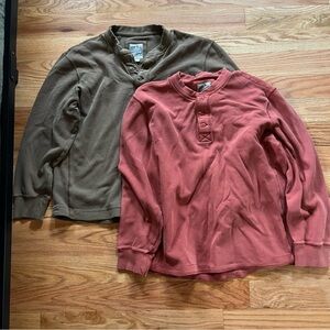 Eddie Bauer Long Sleeve Henley Shirts - Brown and Orange